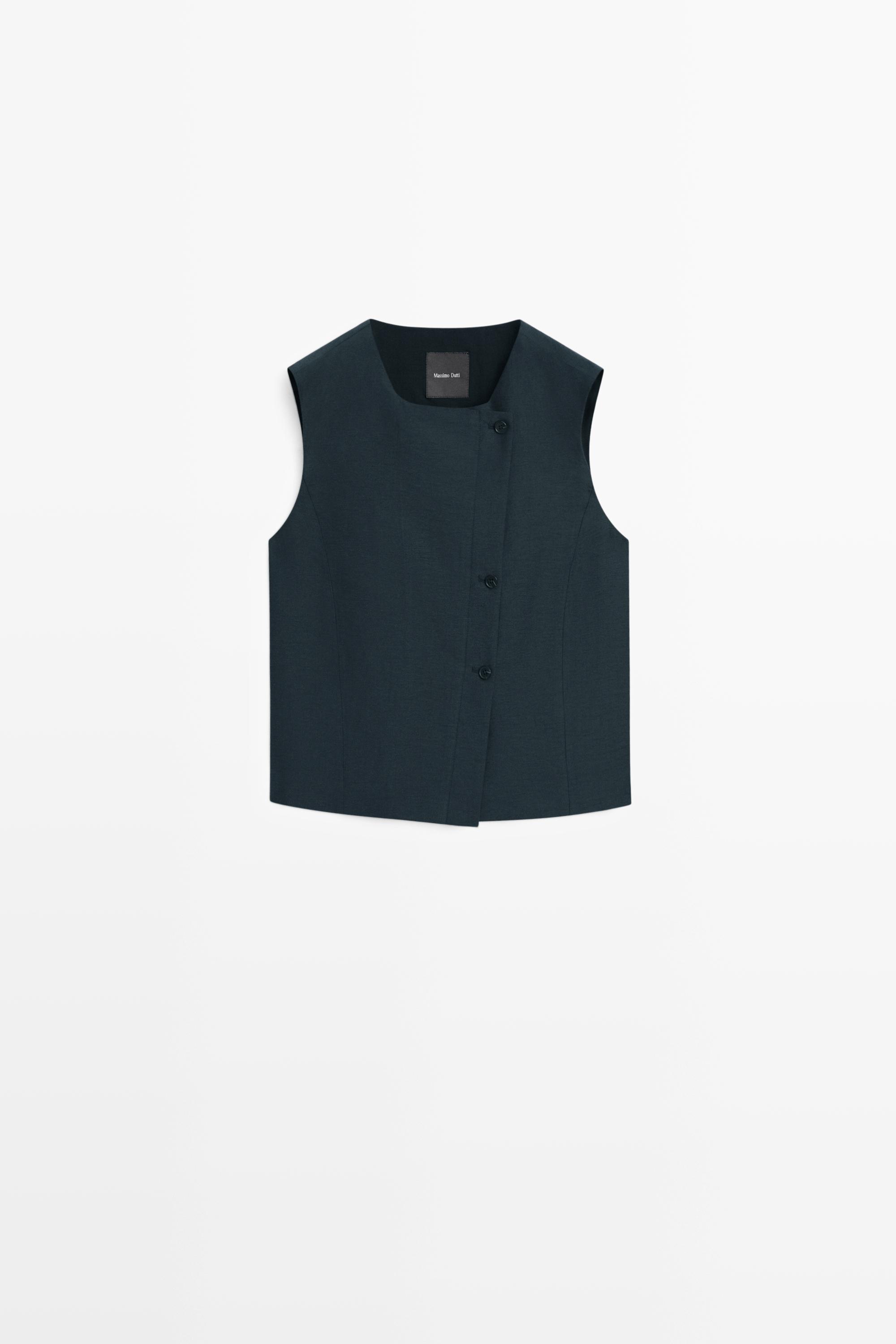 Linen asymmetric buttoned vest